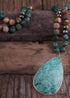 Boho Necklace, RH India Agated Green Oval Natural Stone